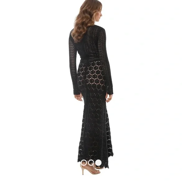 NWT Theory Arabella Black Lace Crochet Dress Gown Size 2 - Picture 3 of 8